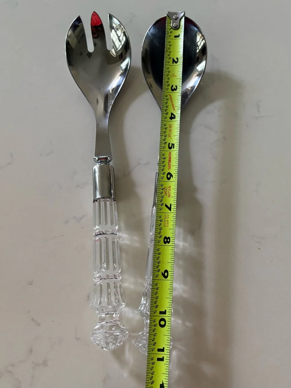 Clear Crystal handle & Silver Stainless Steel Salad Serving Set